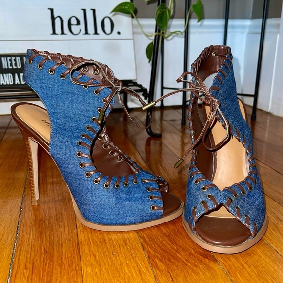 Nine West Shoes - Nine West Hot Stuff Denim Open Toe Heels